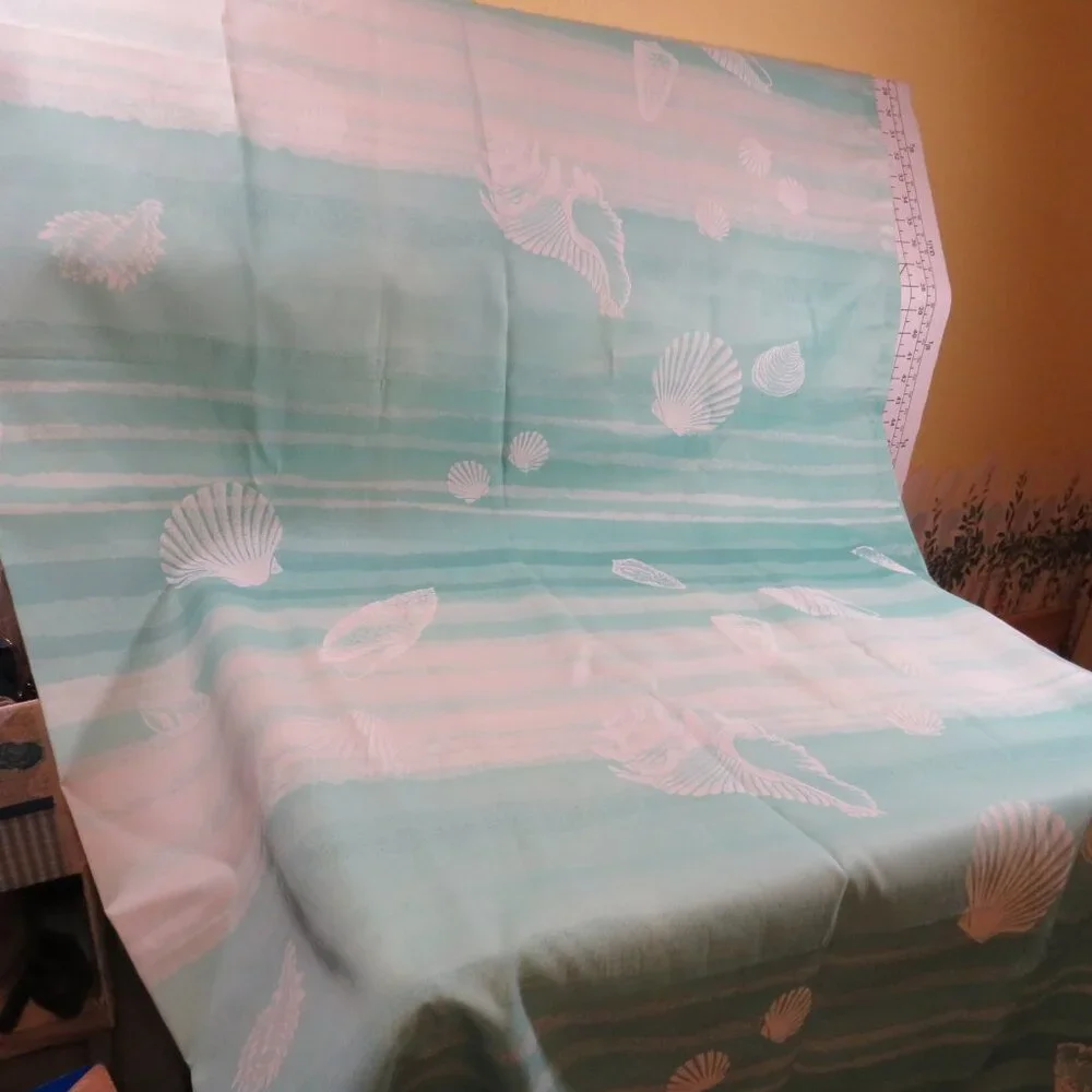 AQUETTA Turquoise Striped Ocean Sea Shell SHOWER CURTAIN Fabric matte